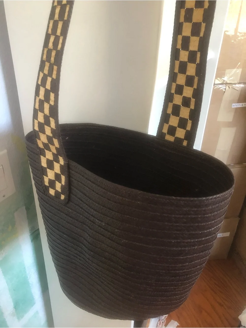 New Hand Made Woven Black & Beige Bucket Bag from Colombia